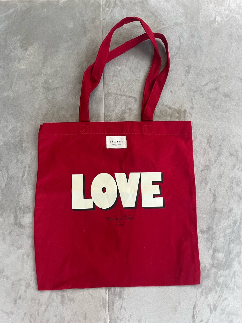 Sézane Red LOVE Canvas Tote Bag